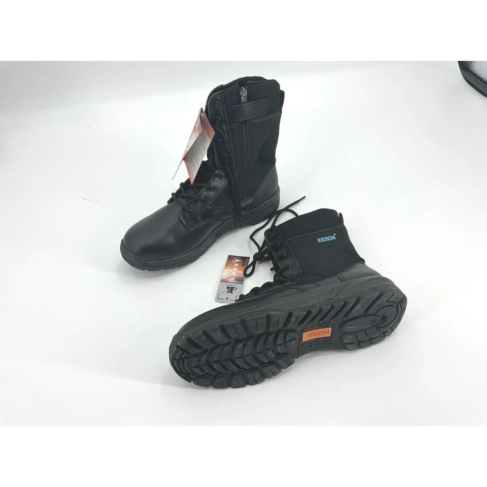 IODSON Men's Black Lace Up Side Zip‎ Combat Boots Size 9.5